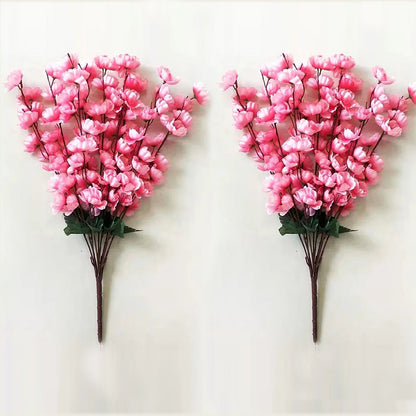 Artificial Peach Blossom Flower Bunch for Vase UV Resistant Fake Shrubs Greenery Bushes Bouquet to Brighten Home Kitchen Garden Indoor Outdoor Decor, 2 bunches - 22inch/55cm, Red