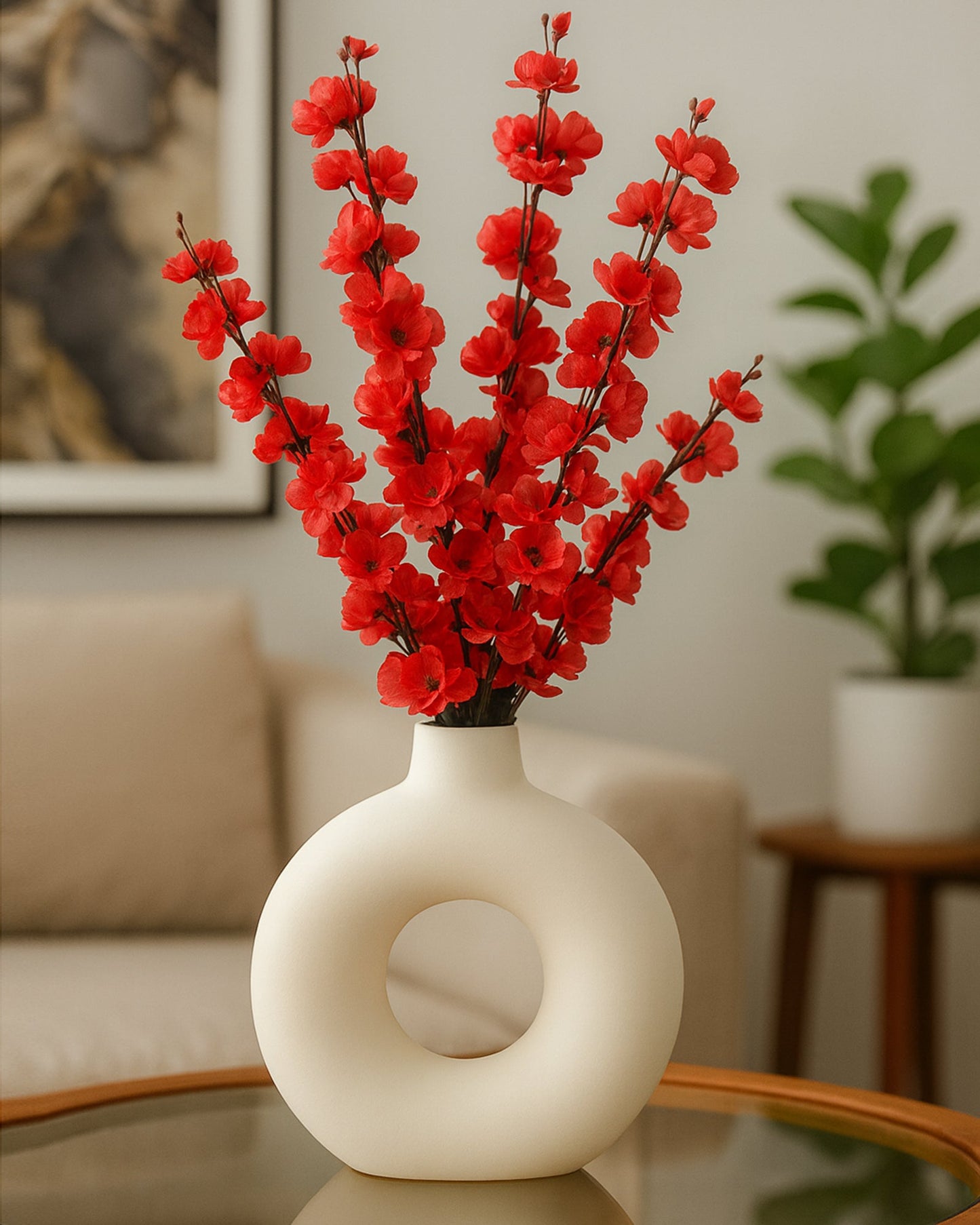 Artificial Peach Blossom Flower Bunch for Vase UV Resistant Fake Shrubs Greenery Bushes Bouquet to Brighten Home Kitchen Garden Indoor Outdoor Decor, 2 bunches - 22inch/55cm, Red