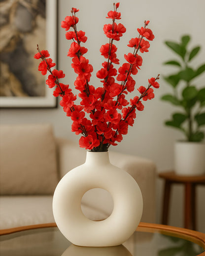 Artificial Peach Blossom Flower Bunch for Vase UV Resistant Fake Shrubs Greenery Bushes Bouquet to Brighten Home Kitchen Garden Indoor Outdoor Decor, 2 bunches - 22inch/55cm, Red