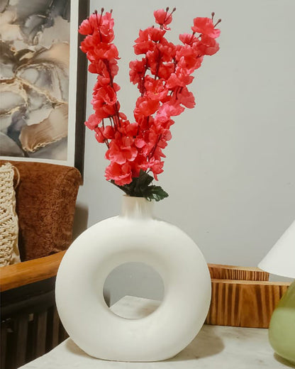 Artificial Peach Blossom Flower Bunch for Vase UV Resistant Fake Shrubs Greenery Bushes Bouquet to Brighten Home Kitchen Garden Indoor Outdoor Decor, 2 bunches - 22inch/55cm, Red