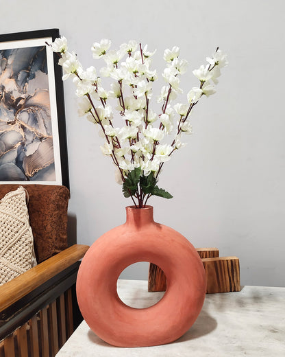 Artificial Peach Blossom Flower Bunch for Vase UV Resistant Fake Shrubs Greenery Bushes Bouquet to Brighten Home Kitchen Garden Indoor Outdoor Decor, 2 bunches - 22inch/55cm, Red