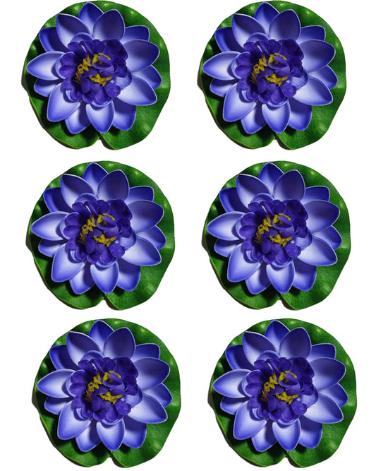Artificial Floating Foam Lotus Flower with Water Lily Pad, Lifelike Ornanment Perfect for Home Garden Pond Decoration Puja , 10 cm, set of 6