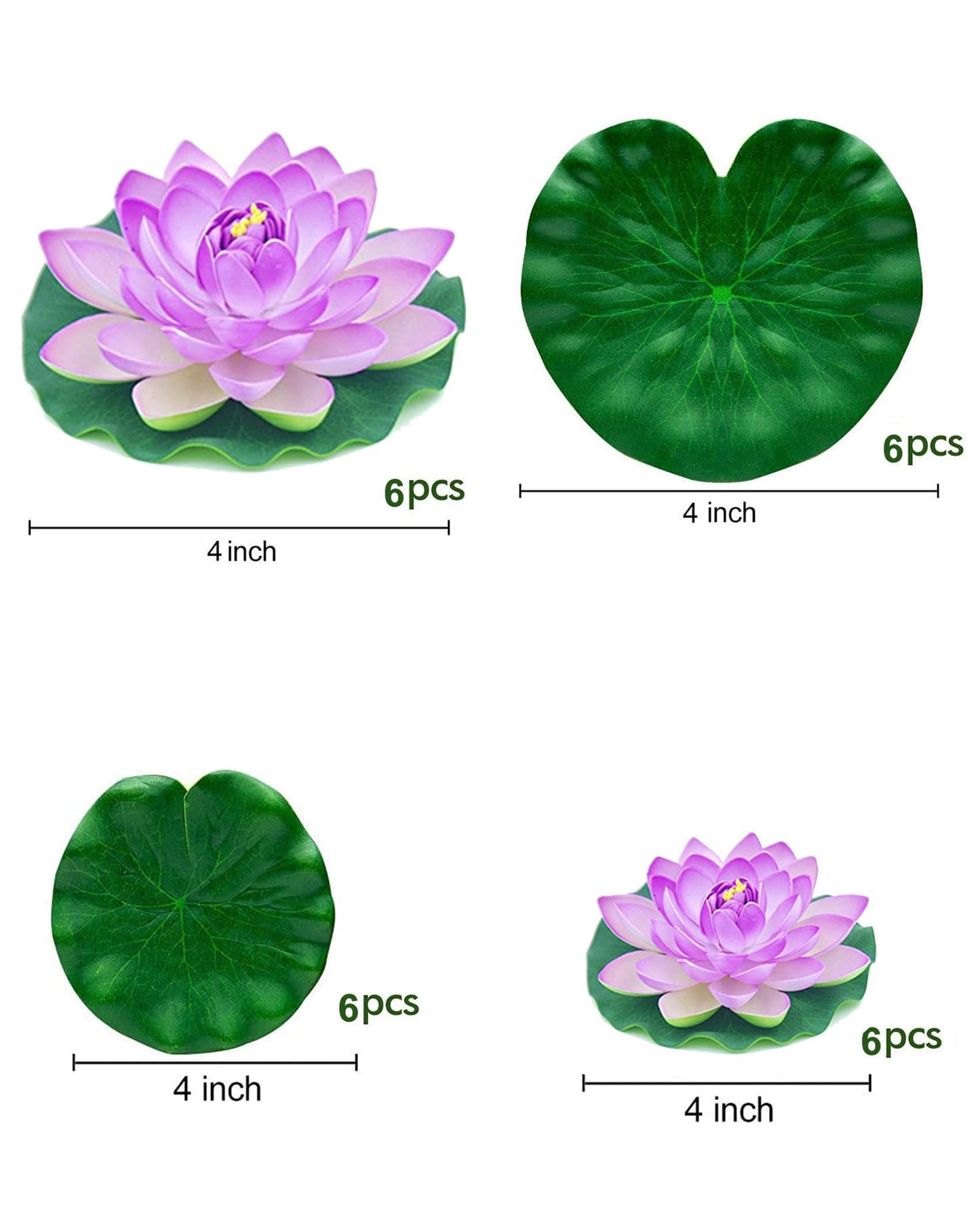 Artificial Floating Foam Lotus Flower with Water Lily Pad, Lifelike Ornanment Perfect for Home Garden Pond Decoration Puja , 10 cm, set of 6
