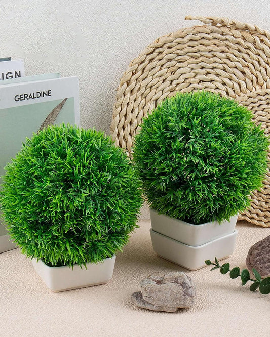 Fake Plants for Bathroom/Home Office Decor, Small Artificial Faux Greenery for House Decoration Office Cubicle Shelf Window, Trimming Ball, set of 4 (Without Pot)