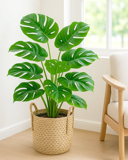 Artificial Ornamental Monstera Plant/Green Faux Tropical Plant Tree for Home Decor Living Room Corner Office Small Medium Size 28 inch (Without Pot, 1)