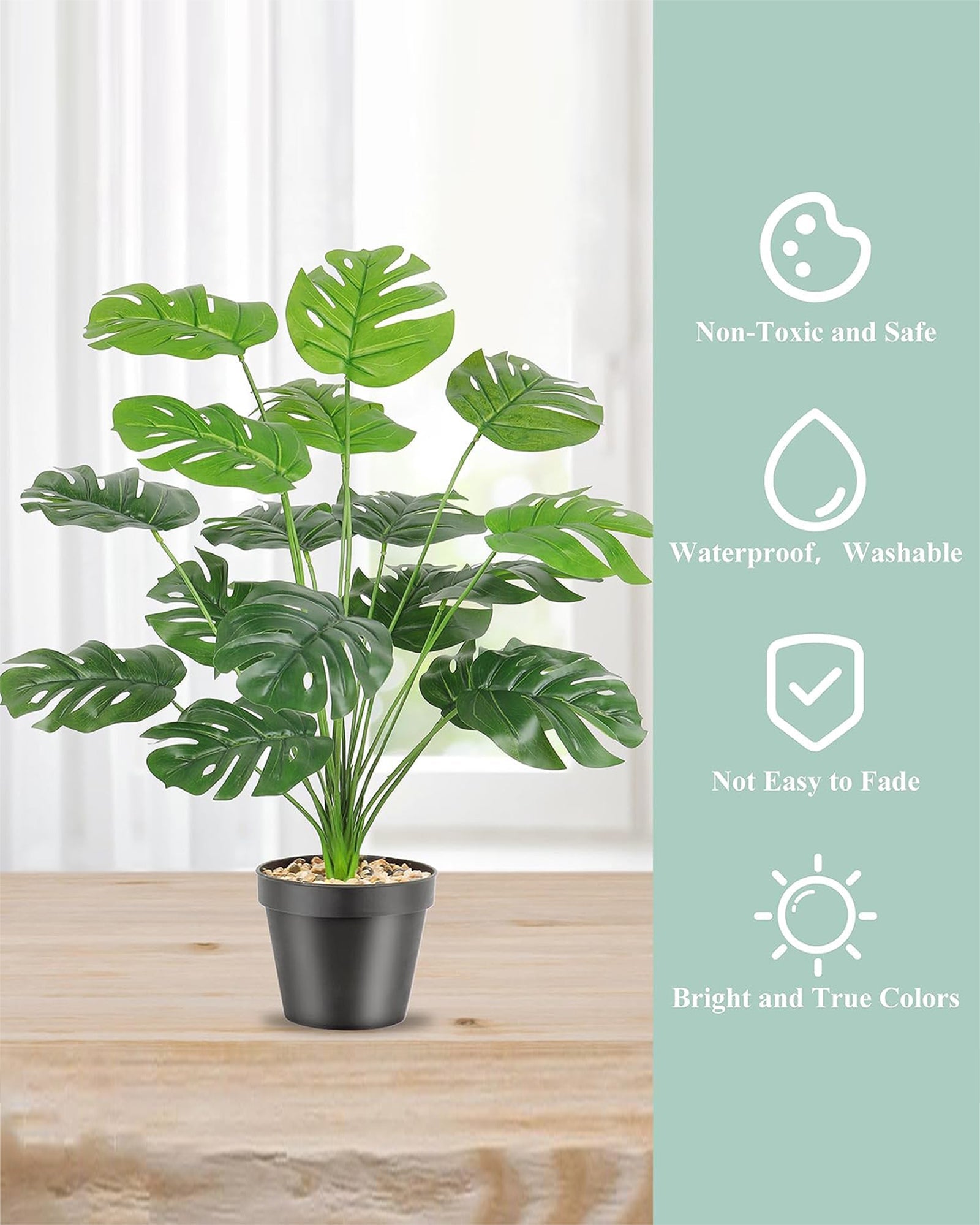 Artificial Ornamental Monstera Plant/Green Faux Tropical Plant Tree for Home Decor Living Room Corner Office Small Medium Size 28 inch (Without Pot, 1)