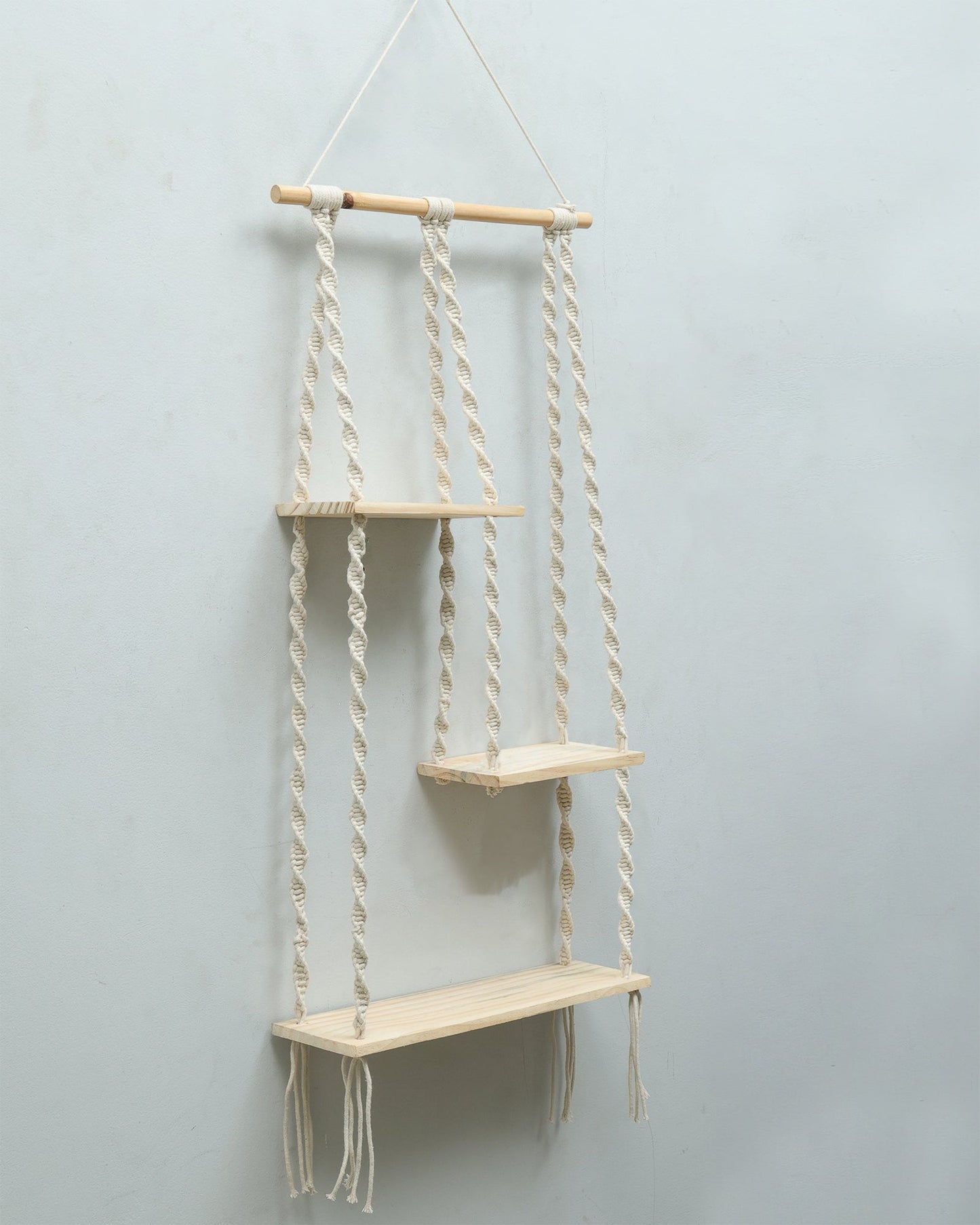 Macrame Hanging Shelf, Pine Wood Wall Shelves with Handmade Woven Hanger, 3 Tier Rope Floating Shelf for Photo Frames, Small Plants, Boho Home Decor Kitchen, Bathroom,Balcony, Home Storage