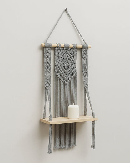 Macrame Wall Hanging Shelf Boho Decor Pine Wood Floating Shelf for Bedroom Living Room Nursery Bathroom, Handmade Woven Rope Storage Rack for Photo Frames Plant Display, Butterfly