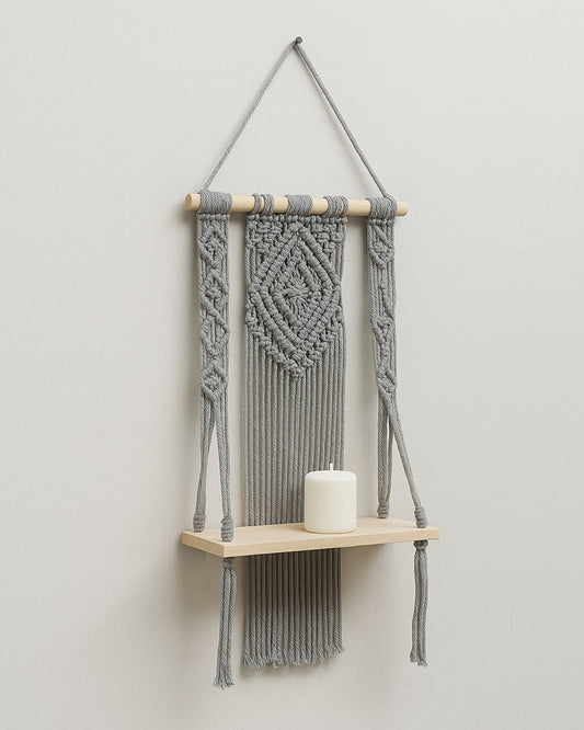 Macrame Wall Hanging Shelf Boho Decor Pine Wood Floating Shelf for Bedroom Living Room Nursery Bathroom, Handmade Woven Rope Storage Rack for Photo Frames Plant Display, Butterfly