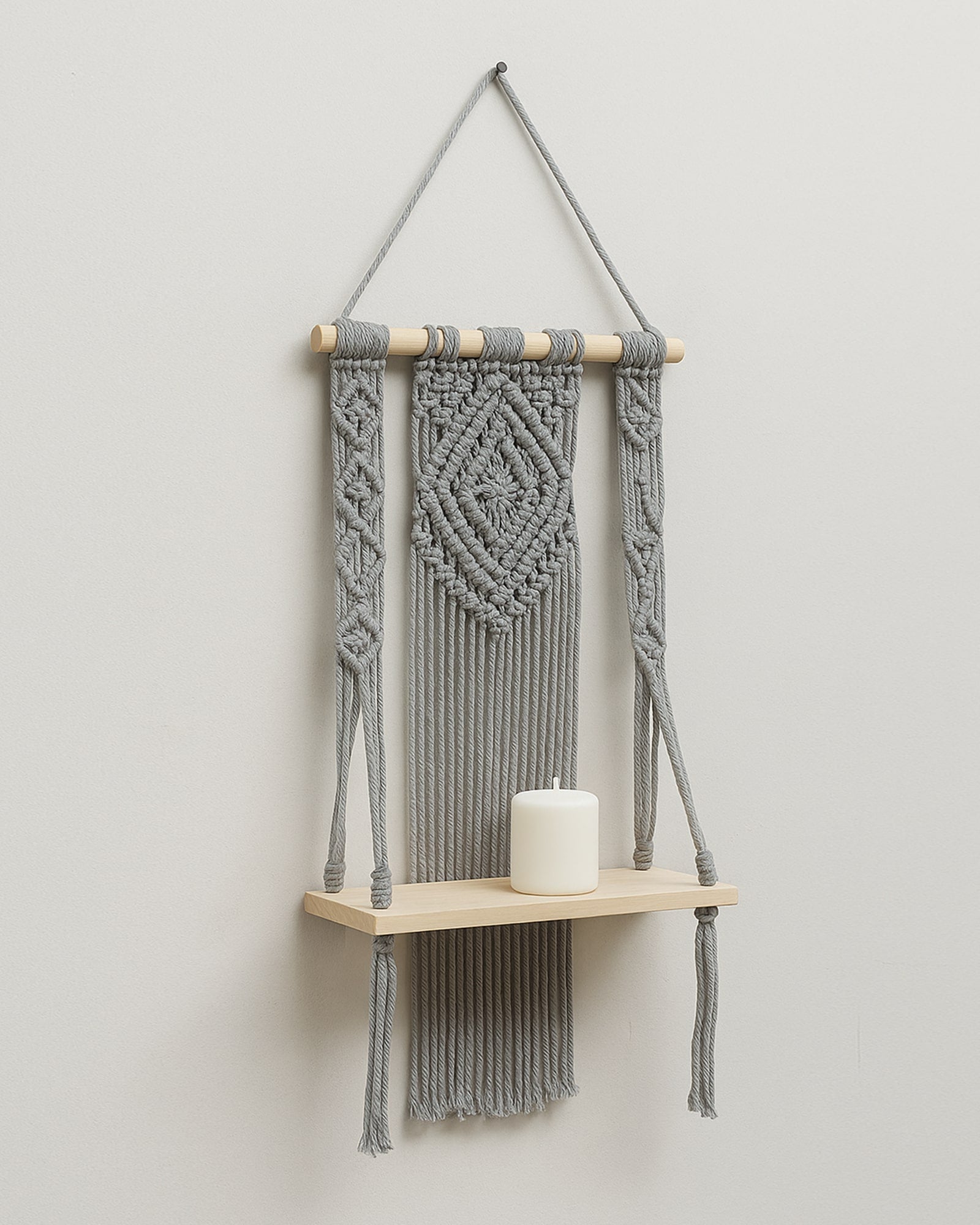 Macrame Wall Hanging Shelf Boho Decor Pine Wood Floating Shelf for Bedroom Living Room Nursery Bathroom, Handmade Woven Rope Storage Rack for Photo Frames Plant Display, Butterfly