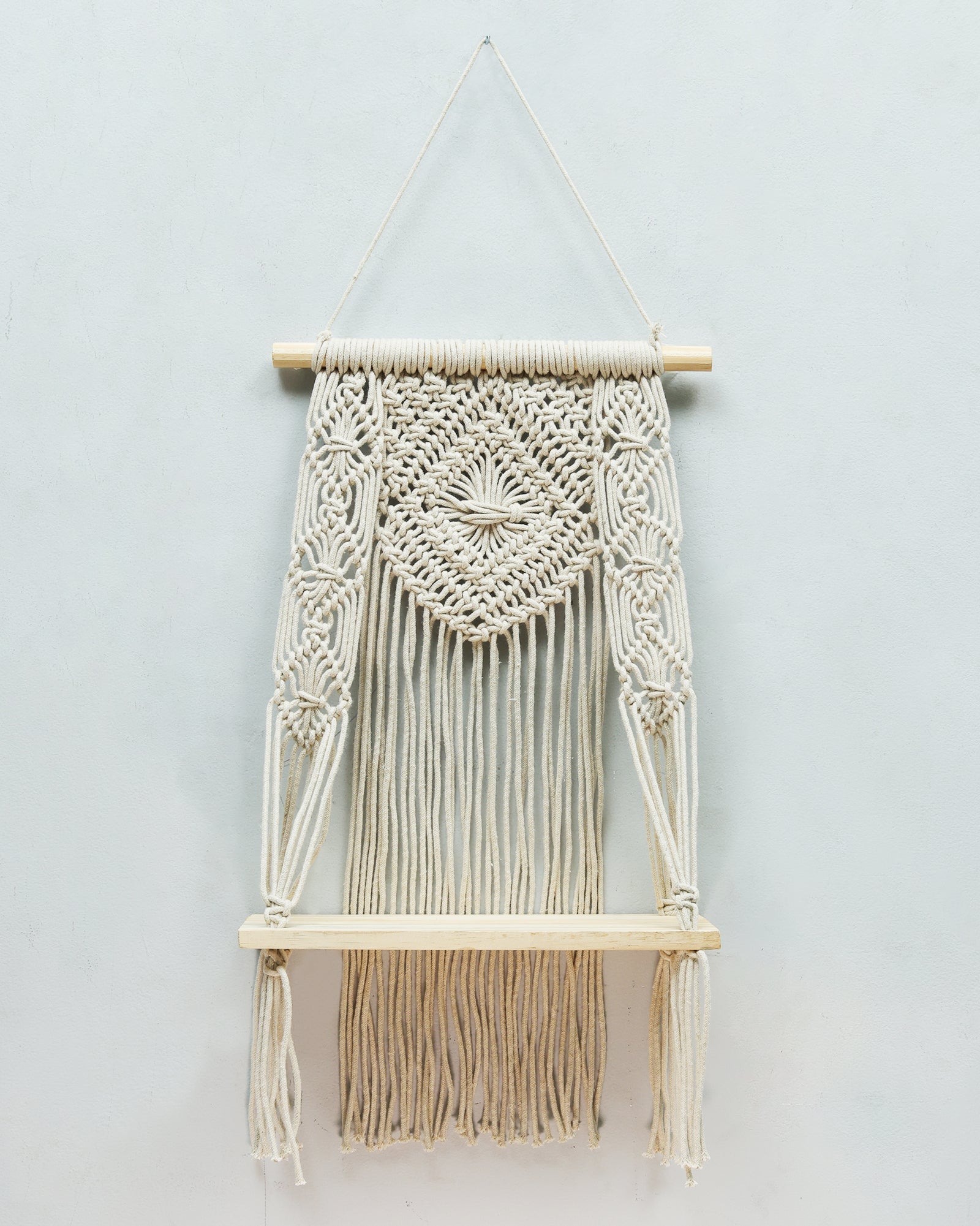 Macrame Wall Hanging Shelf Boho Decor Pine Wood Floating Shelf for Bedroom Living Room Nursery Bathroom, Handmade Woven Rope Storage Rack for Photo Frames Plant Display, Butterfly
