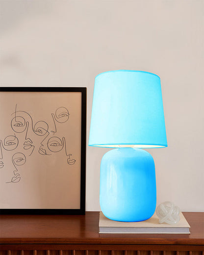 Modern Small Ceramic Table Lamp, Bedside Desk lamp for Living Room Bedroom, Farmhouse Nightstand Lamps Glossy Dovel