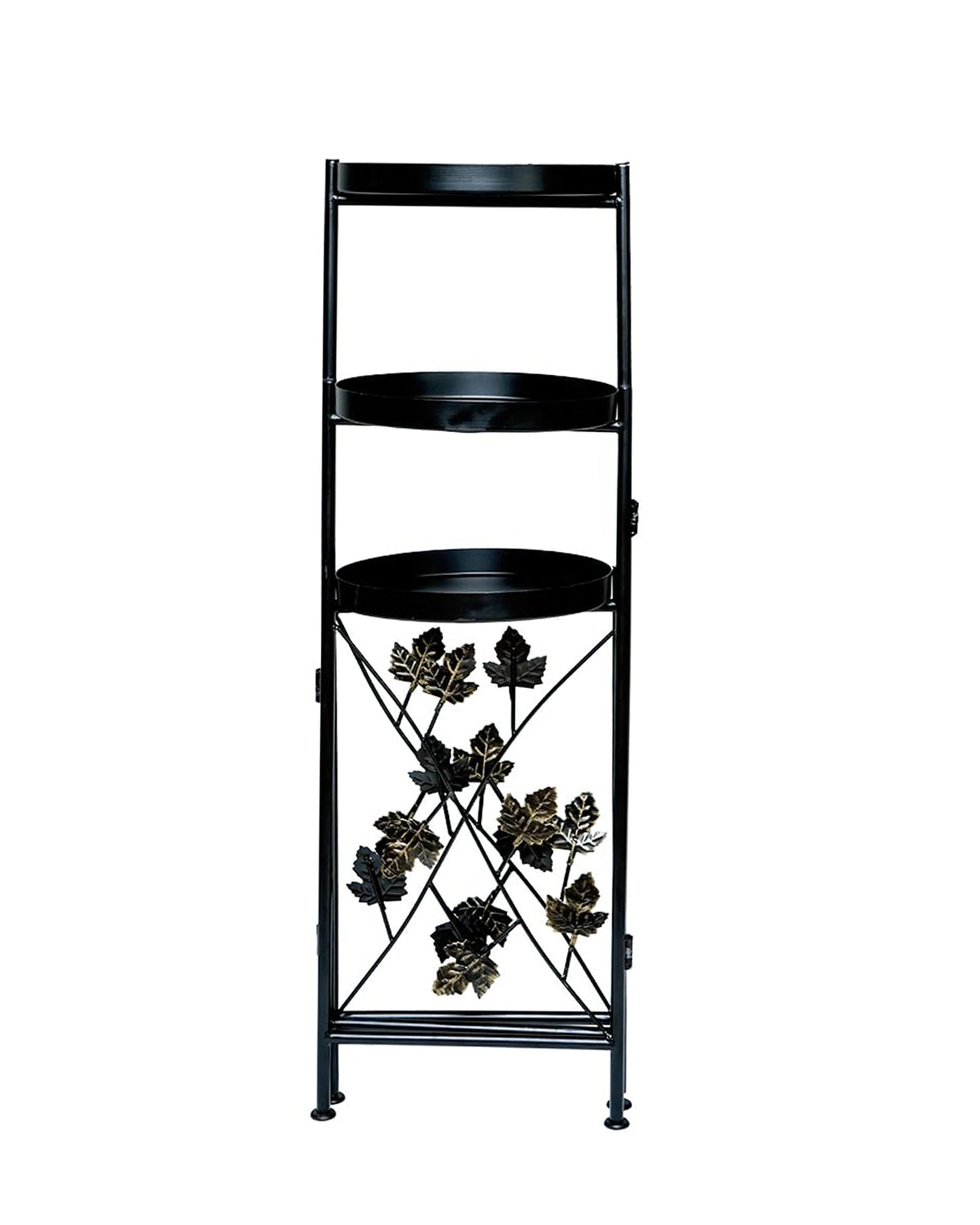 Metal Plant Stand Indoor Outdoor 78 cm High 3 Tier Flower Pot Holder Shelf Heavy Duty Potted Flower Pot Organizer Wrought Iron Planter Display Rack Corner Vertical Shelves for Garden, Leafy Maple
