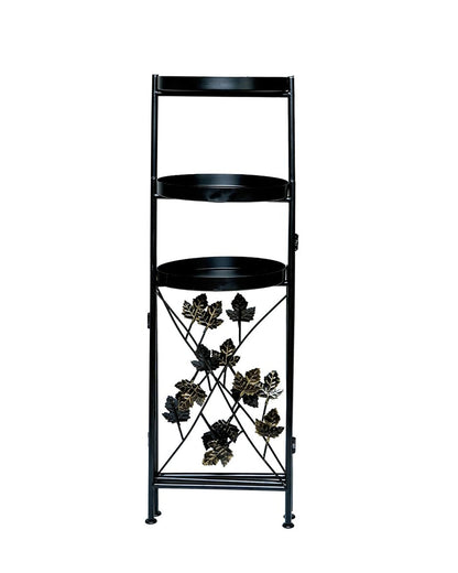 Metal Plant Stand Indoor Outdoor 78 cm High 3 Tier Flower Pot Holder Shelf Heavy Duty Potted Flower Pot Organizer Wrought Iron Planter Display Rack Corner Vertical Shelves for Garden, Leafy Maple