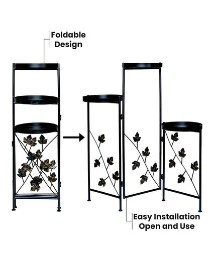Metal Plant Stand Indoor Outdoor 78 cm High 3 Tier Flower Pot Holder Shelf Heavy Duty Potted Flower Pot Organizer Wrought Iron Planter Display Rack Corner Vertical Shelves for Garden, Leafy Maple