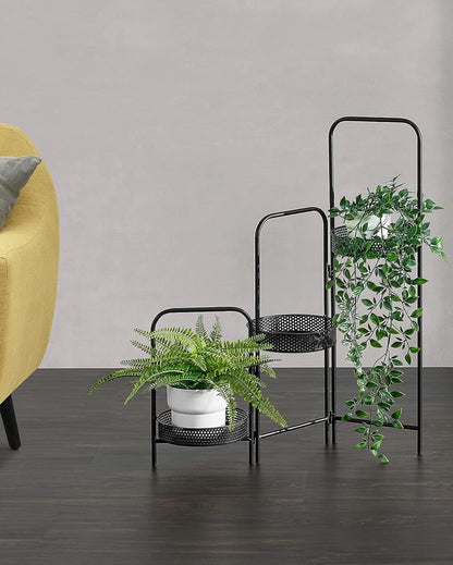 Metal Plant Stand Indoor Outdoor 70 cm High 3 Tier Flower Pot Holder Shelf Heavy Duty Potted Flower Pot Organizer Wrought Iron Planter Display Rack Corner Vertical Shelves for Garden, Net Basket