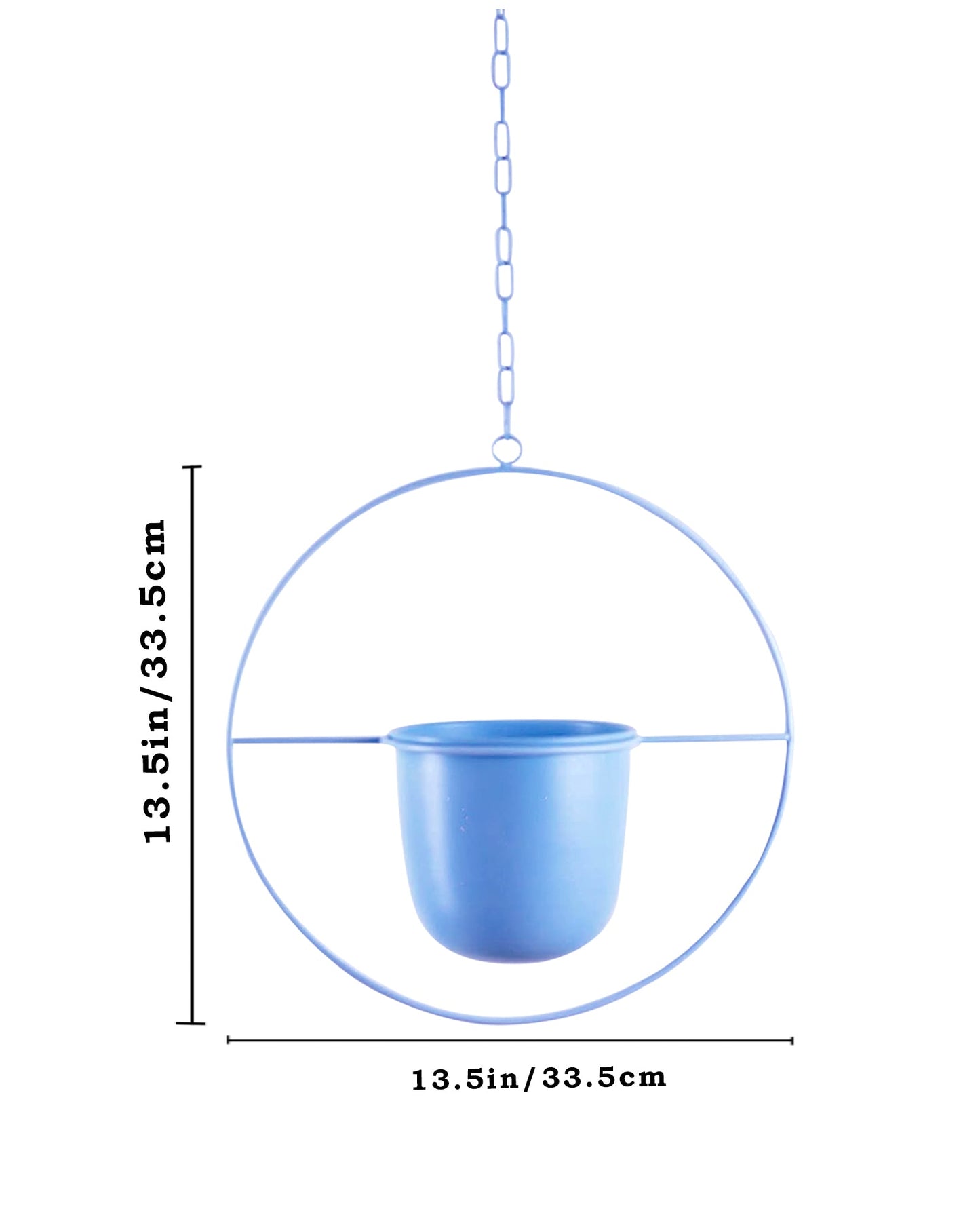 Round Hanging Metal Pot Stand with Planter (14 Inch Dia* 6.75 Inch Pot) for Indoor & Outdoor Plants Living Room Balcony Zen Decoration with hanging chain(Plant is not Included)