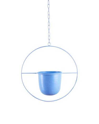 Round Hanging Metal Pot Stand with Planter (14 Inch Dia* 6.75 Inch Pot) for Indoor & Outdoor Plants Living Room Balcony Zen Decoration with hanging chain(Plant is not Included)