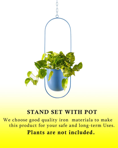 Oval Hanging Metal Pot Stand with Planter (7 Inch Wide* 17 Inch High) for Indoor & Outdoor Plants Living Room Balcony Zen Decoration (Plant is not Included)
