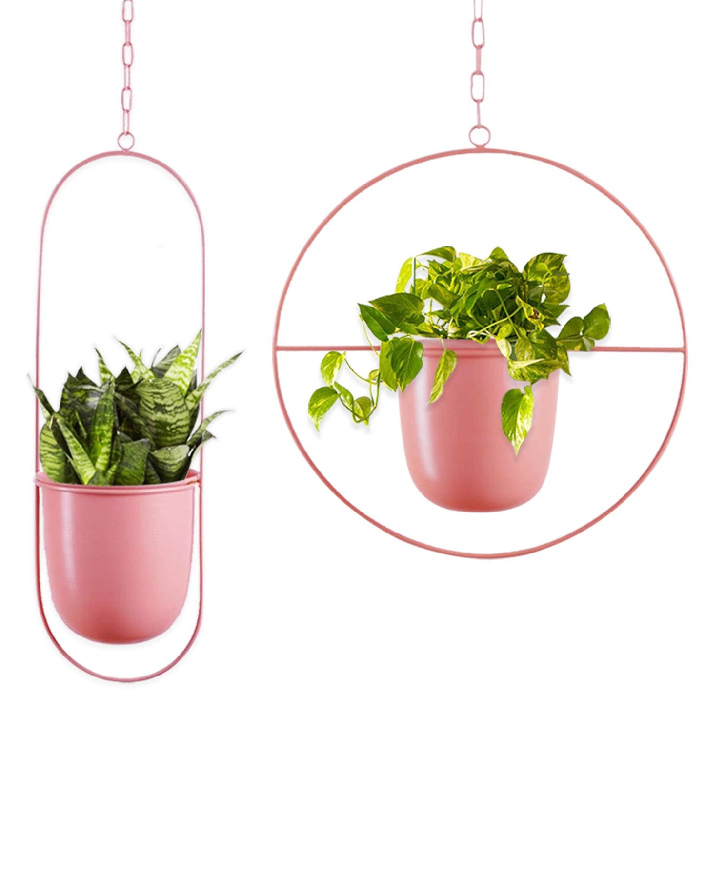 Oval and Round Combo Hanging Metal Pot Stand with Planter for Indoor & Outdoor Plants Living Room Balcony Zen Decoration (Plant is not Included)