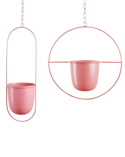 Oval and Round Combo Hanging Metal Pot Stand with Planter for Indoor & Outdoor Plants Living Room Balcony Zen Decoration (Plant is not Included)
