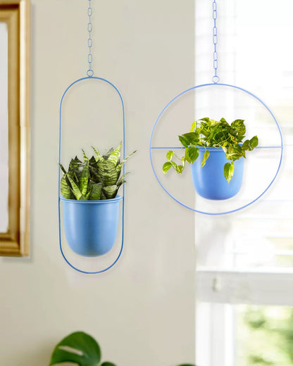 Oval and Round Combo Hanging Metal Pot Stand with Planter for Indoor & Outdoor Plants Living Room Balcony Zen Decoration (Plant is not Included)