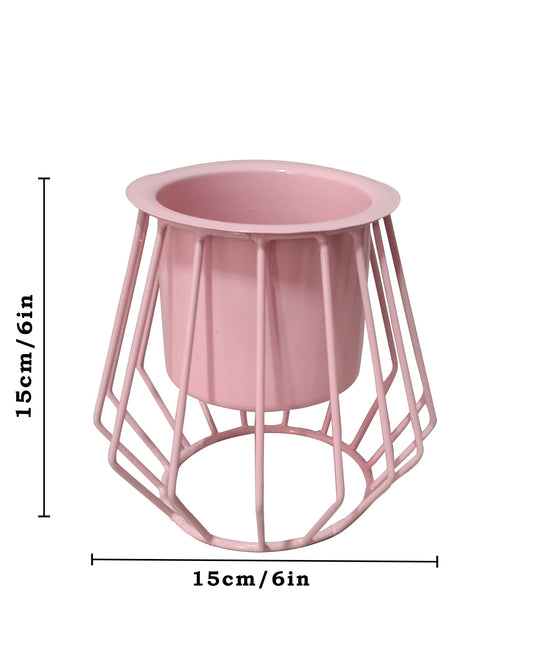Combo of 2 Table Top Designer Metallic Metal Stand with Planters, Small White Metal Pots for Livingroom, Balcony & Home Decoration, set of 2, Trapezium