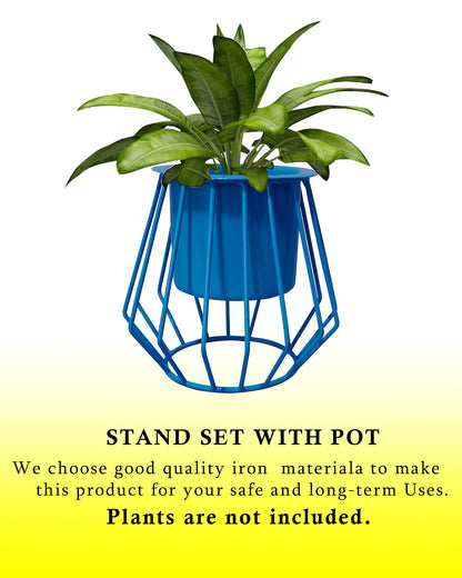 Combo of 2 Table Top Designer Metallic Metal Stand with Planters, Small White Metal Pots for Livingroom, Balcony & Home Decoration, set of 2, Trapezium