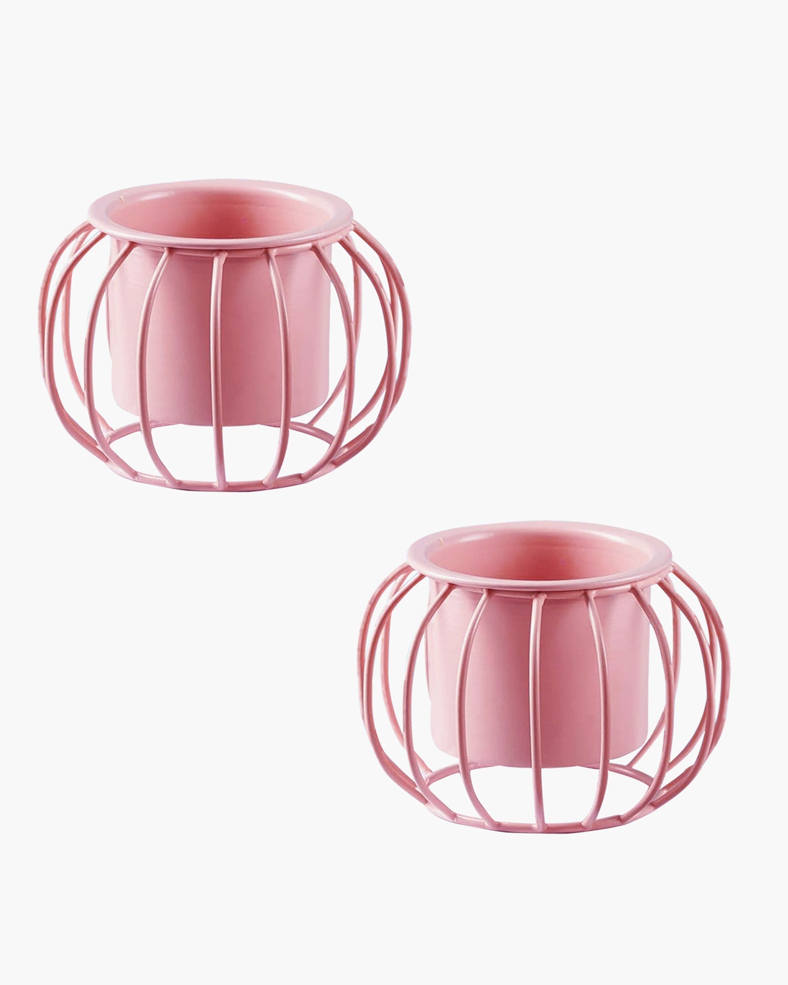 Combo of 2 Table Top Designer Metallic Metal Stand with Planters, Small White Metal Pots for Livingroom, Balcony & Home Decoration, set of 2, Round