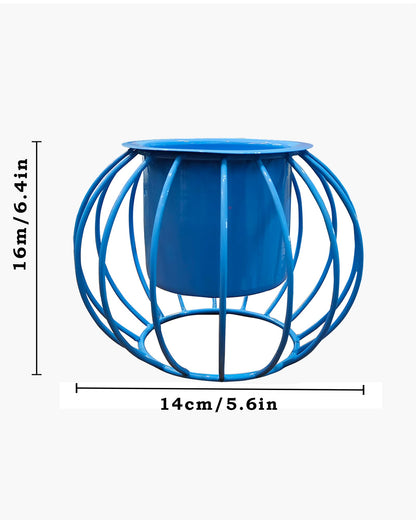 Combo of 2 Table Top Designer Metallic Metal Stand with Planters, Small White Metal Pots for Livingroom, Balcony & Home Decoration, set of 2, Round
