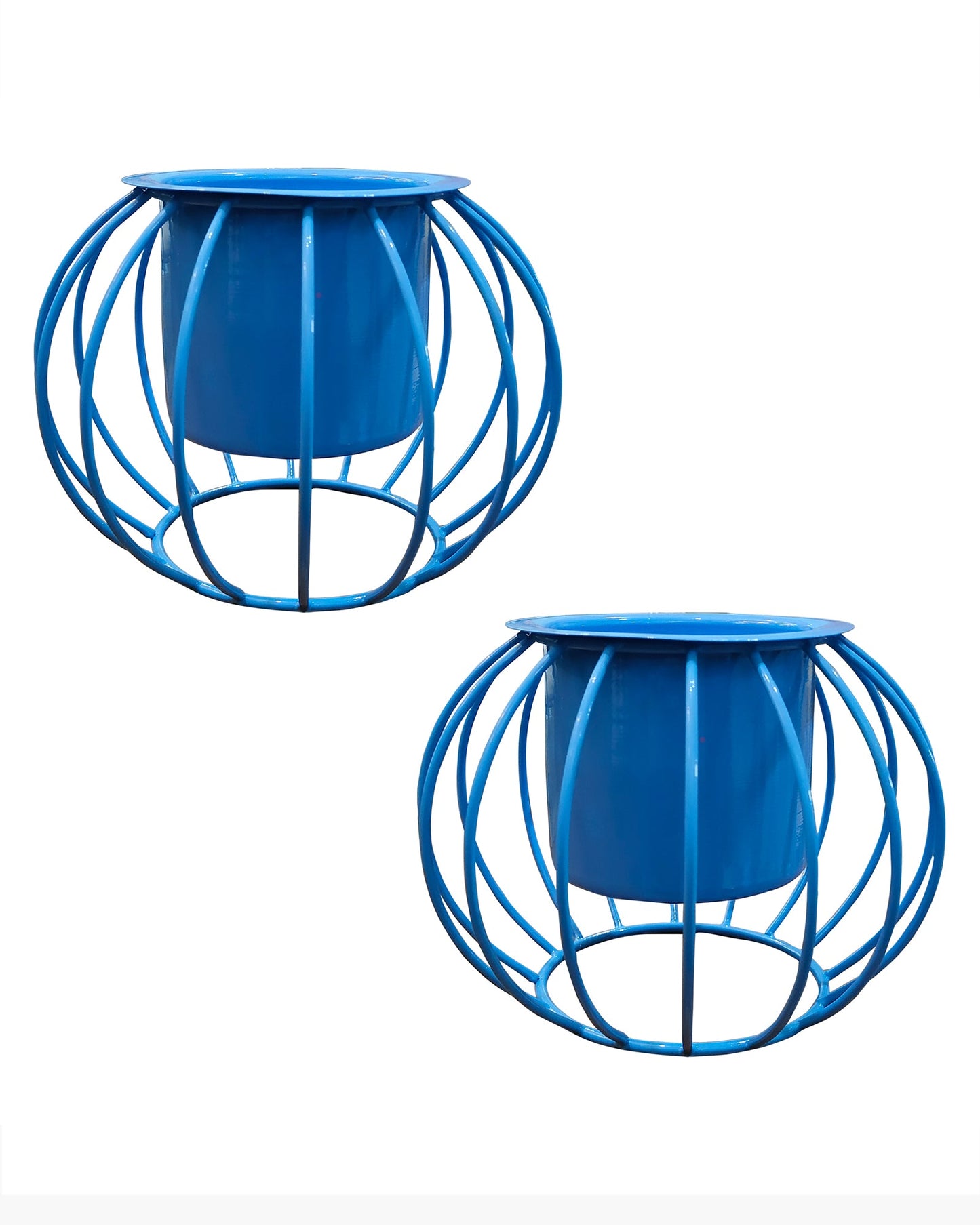 Combo of 2 Table Top Designer Metallic Metal Stand with Planters, Small White Metal Pots for Livingroom, Balcony & Home Decoration, set of 2, Round