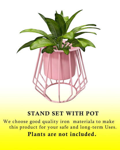 Combo of 2 Table Top Designer Metallic Metal Stand with Planters, Small White Metal Pots for Livingroom, Balcony & Home Decoration, set of 2 Dual