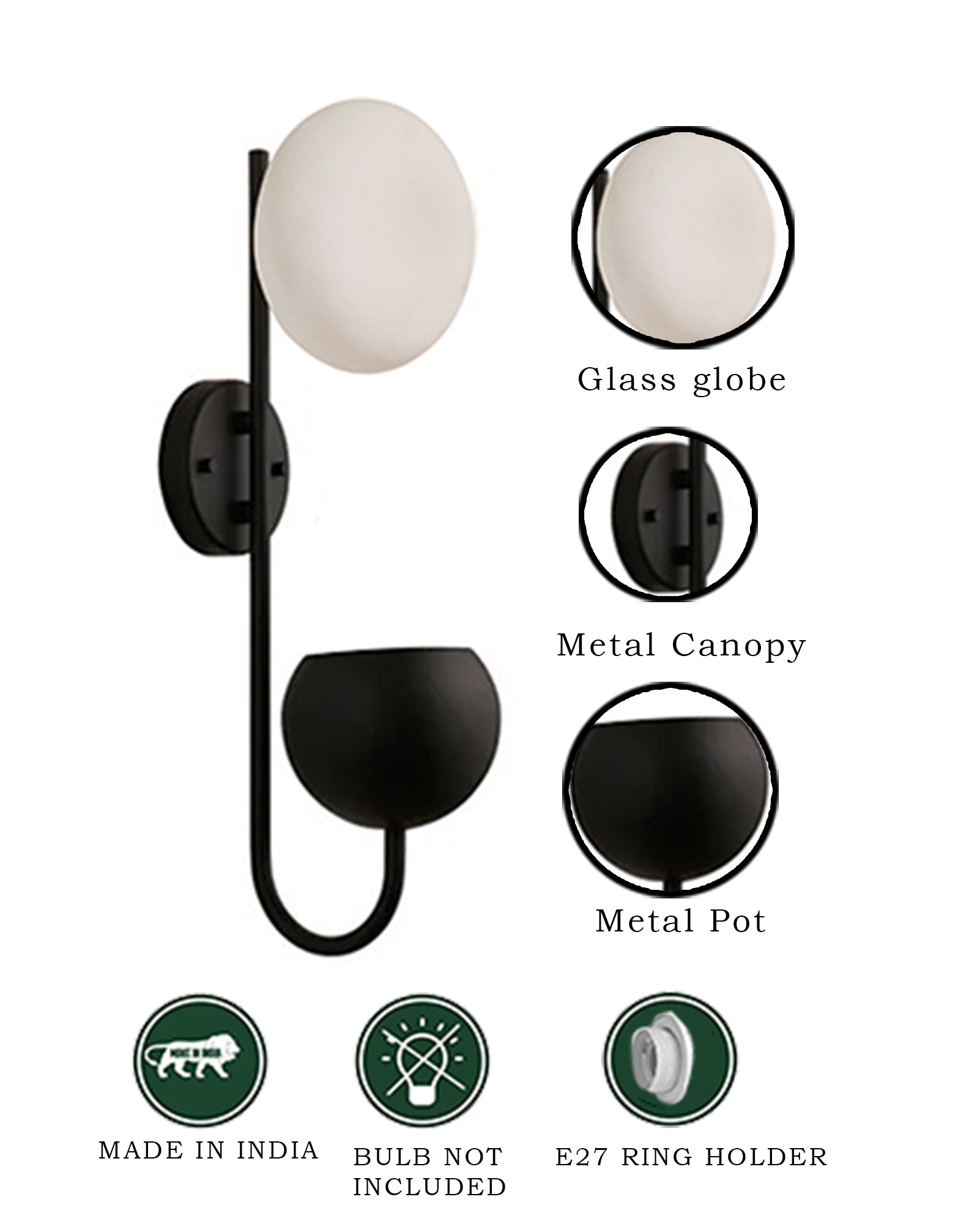 Wall Light Geometric Wall Lamp, Modern Wall Lamp with Storage Planter for Living Room Study Stairs Bedroom Lights Bedside, Elliptical