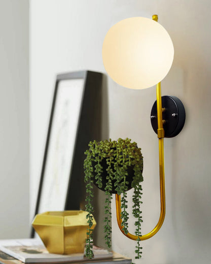 Wall Light Geometric Wall Lamp, Modern Wall Lamp with Storage Planter for Living Room Study Stairs Bedroom Lights Bedside, Round Glass