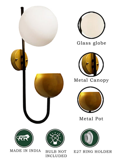 Wall Light Geometric Wall Lamp, Modern Wall Lamp with Storage Planter for Living Room Study Stairs Bedroom Lights Bedside, Round Glass