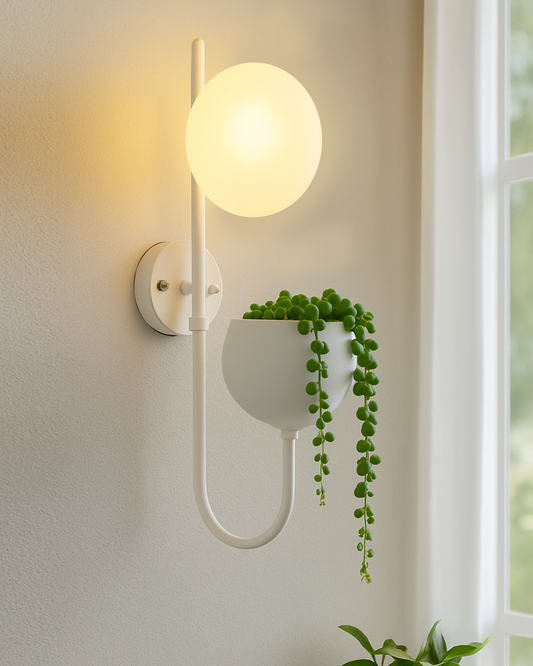 Wall Light Geometric Wall Lamp, Modern Wall Lamp with Storage Planter for Living Room Study Stairs Bedroom Lights Bedside, Round Glass