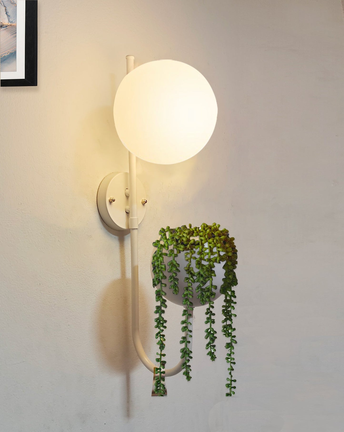 Wall Light Geometric Wall Lamp, Modern Wall Lamp with Storage Planter for Living Room Study Stairs Bedroom Lights Bedside, Round Glass