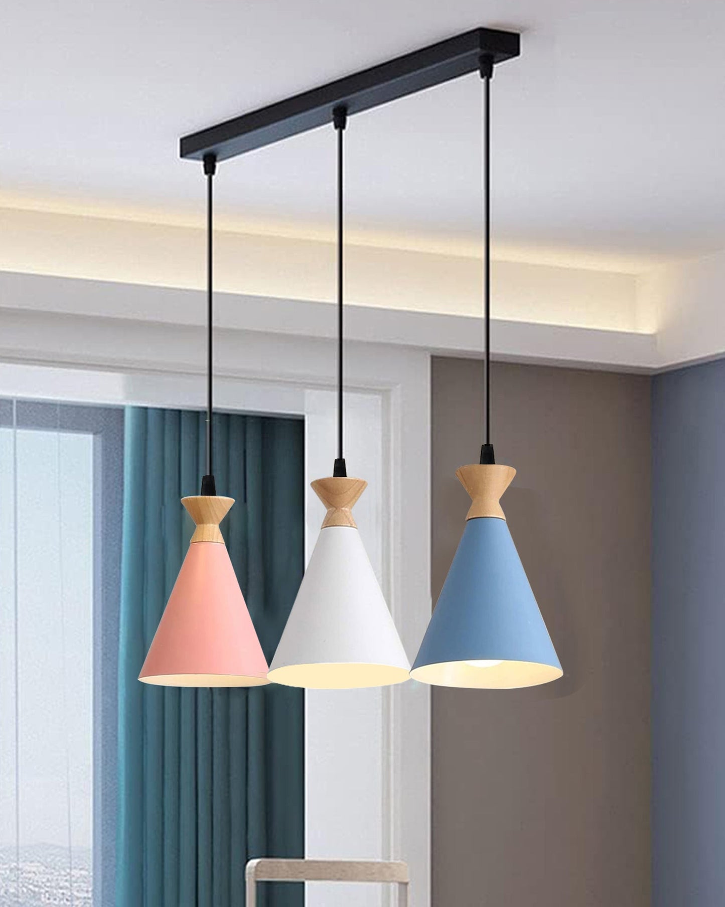Pendant Lamp Shade for Kitchen Island, Color Metal Minimal Pot Pendant Light Shades, Nordic Wood Bedroom, Living Room, Triangle
