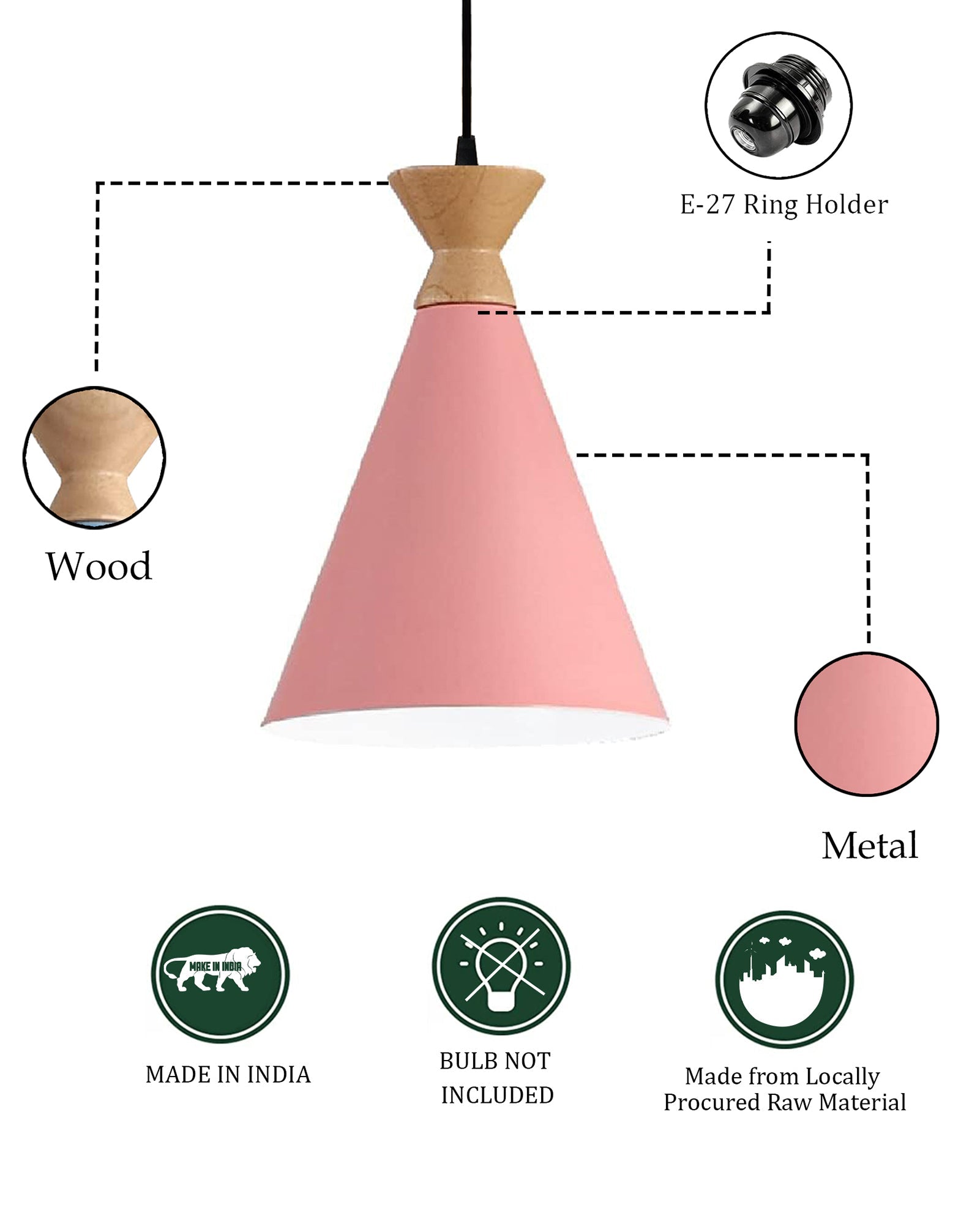Pendant Lamp Shade for Kitchen Island, Color Metal Minimal Pot Pendant Light Shades, Nordic Wood Bedroom, Living Room, Triangle