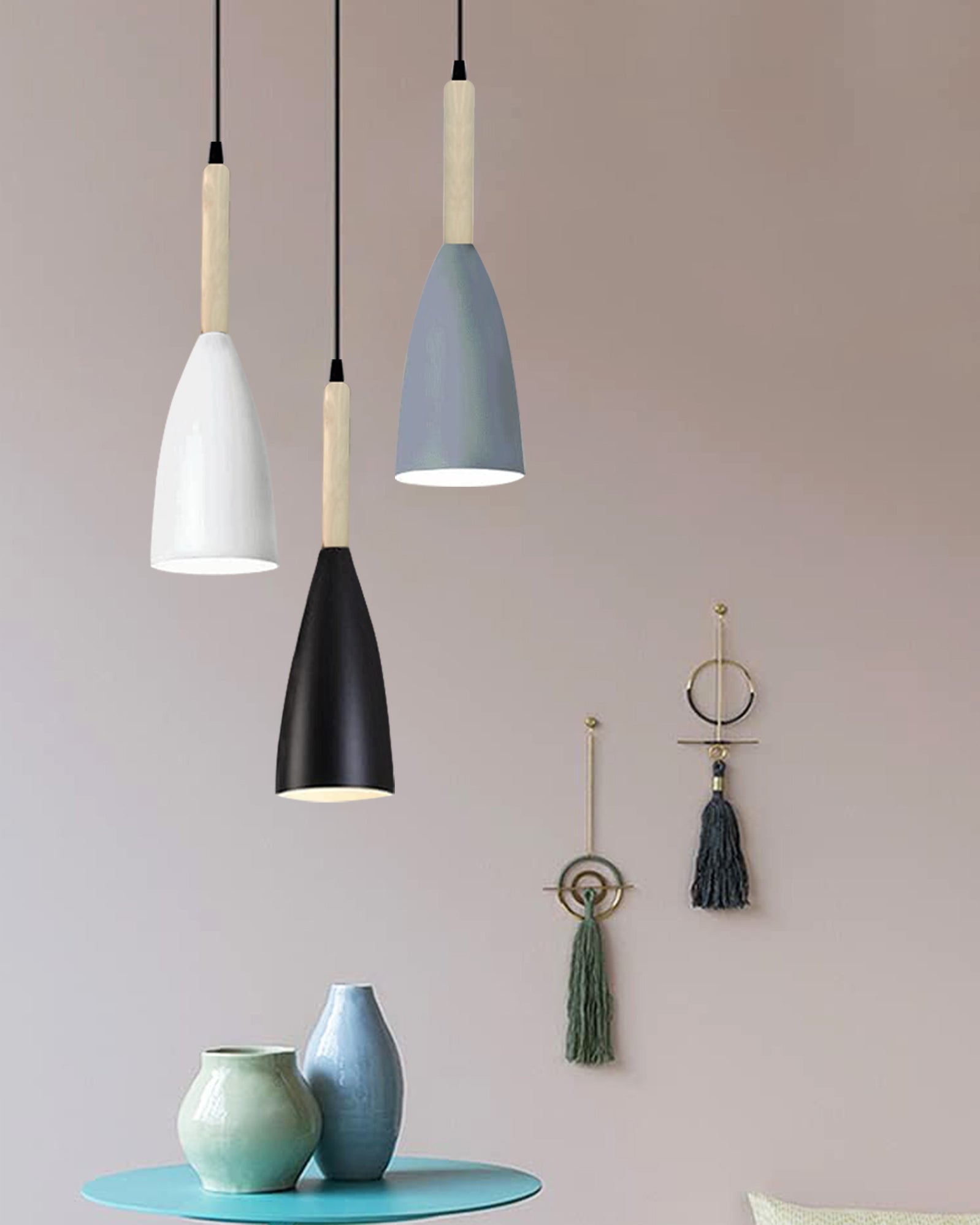 Pendant Lamp Shade for Kitchen Island, Color Metal Minimal Pot Pendant Light Shades, Nordic Wood Bedroom, Living Room, Multi Bottle Guard