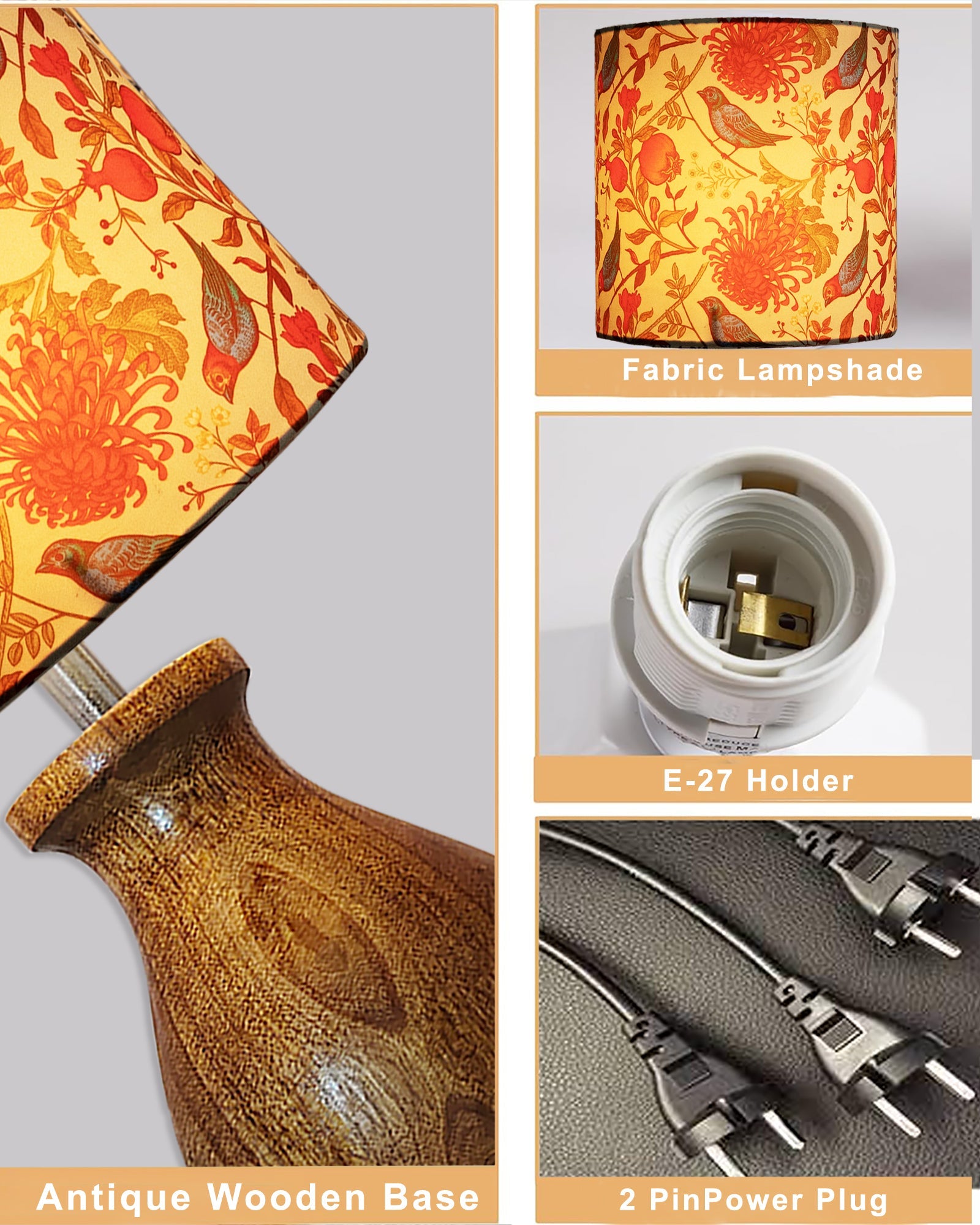 Dovel Pot Modern Table Lamp, Wooden Base Modern Fabric Lampshade for Home Office Cafe Restaurant, Dovel Pot,set of 2