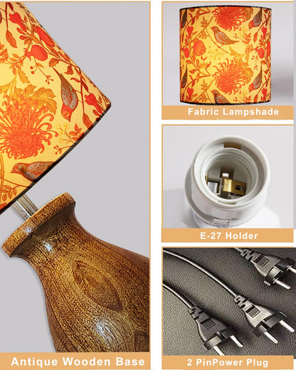 Dovel Pot Modern Table Lamp, Wooden Base Modern Fabric Lampshade for Home Office Cafe Restaurant, Dovel Pot,set of 2