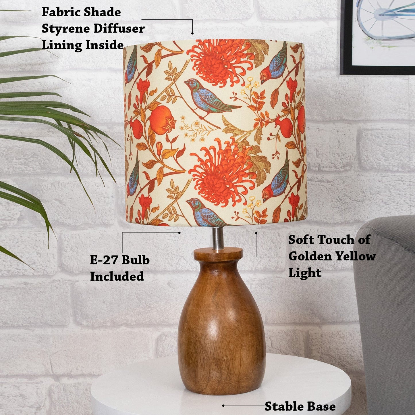 Dovel Pot Modern Table Lamp, Wooden Base Modern Fabric Lampshade for Home Office Cafe Restaurant, Dovel Pot,set of 2