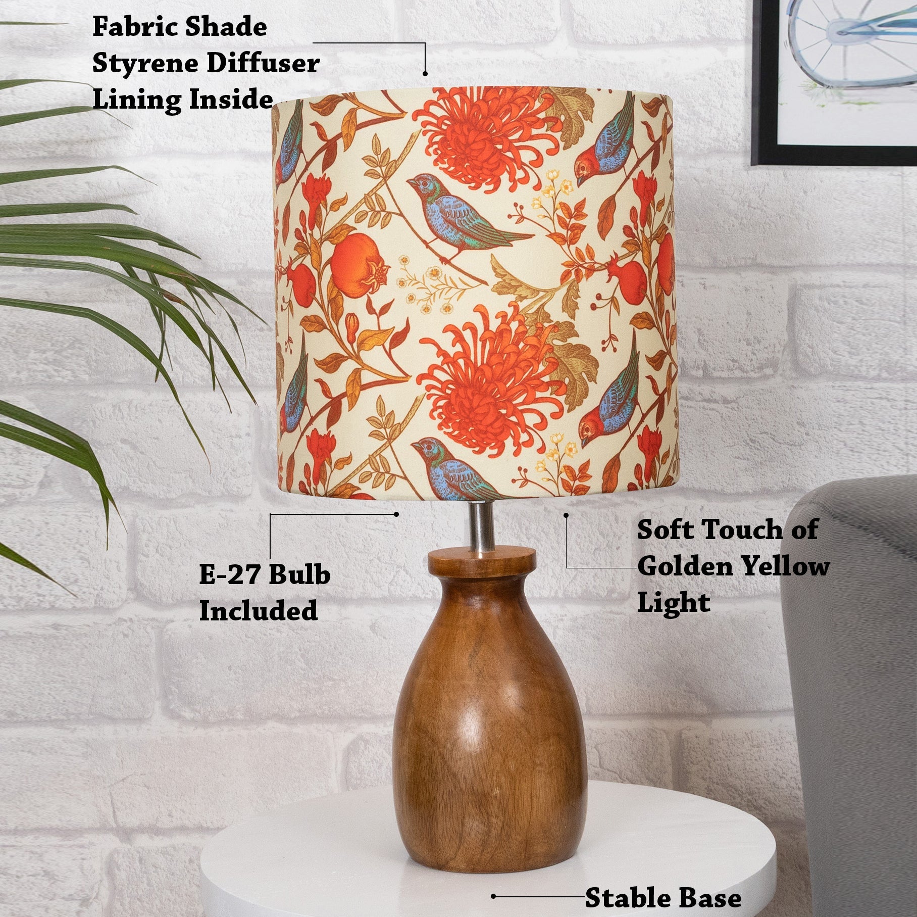 Dovel Pot Modern Table Lamp, Wooden Base Modern Fabric Lampshade for Home Office Cafe Restaurant, Dovel Pot,set of 2