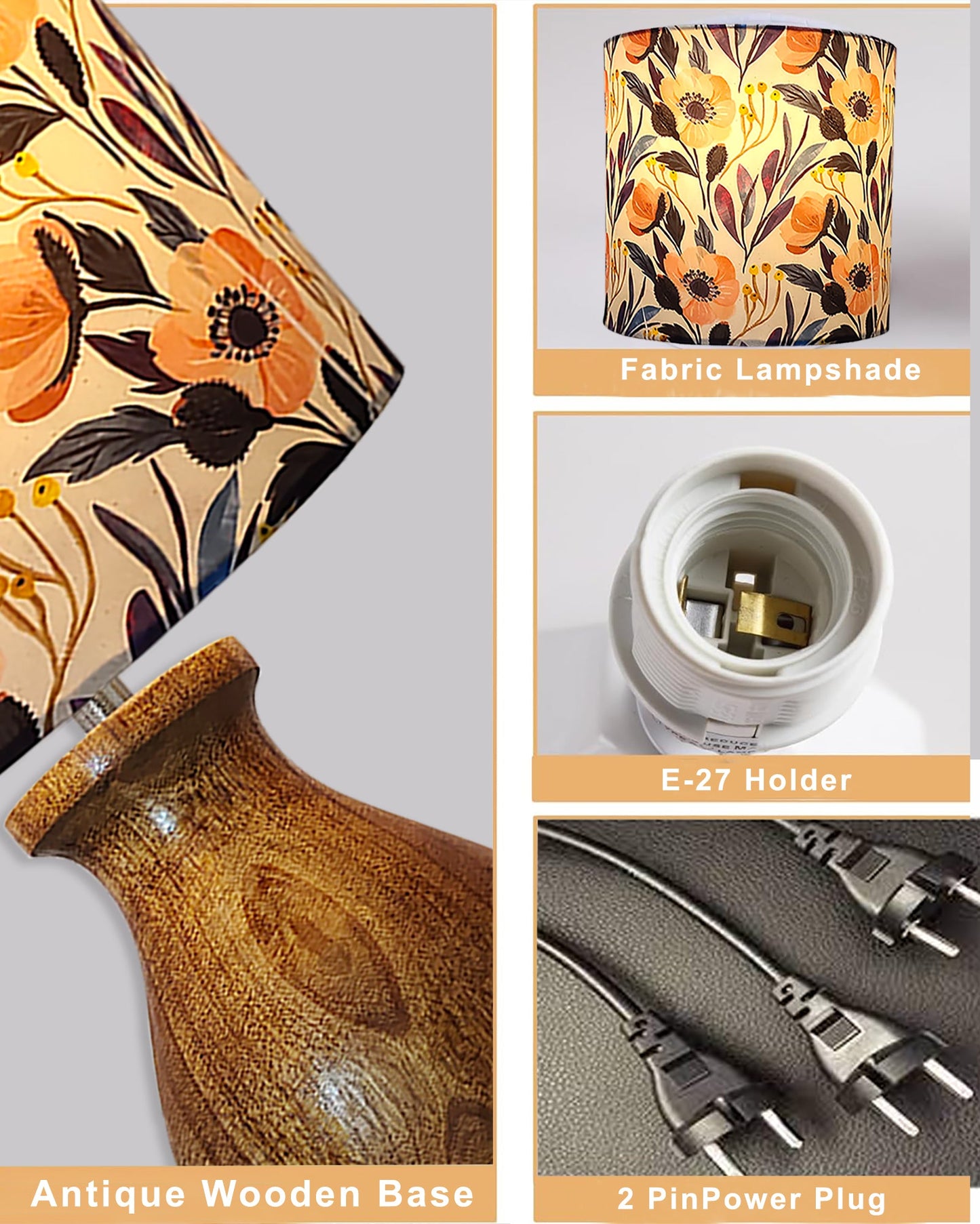 Dovel Pot Modern Table Lamp, Wooden Base Modern Fabric Lampshade for Home Office Cafe Restaurant, Dovel Pot,set of 2