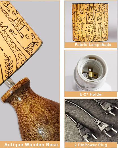 Dovel Pot Modern Table Lamp, Wooden Base Modern Fabric Lampshade for Home Office Cafe Restaurant, Dovel Pot,set of 2