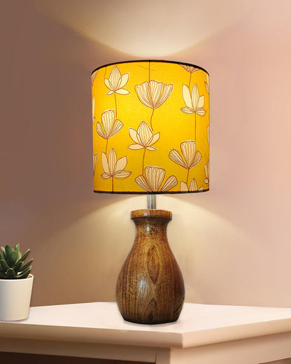 Dovel Pot Modern Table Lamp, Wooden Base Modern Fabric Lampshade for Home Office Cafe Restaurant