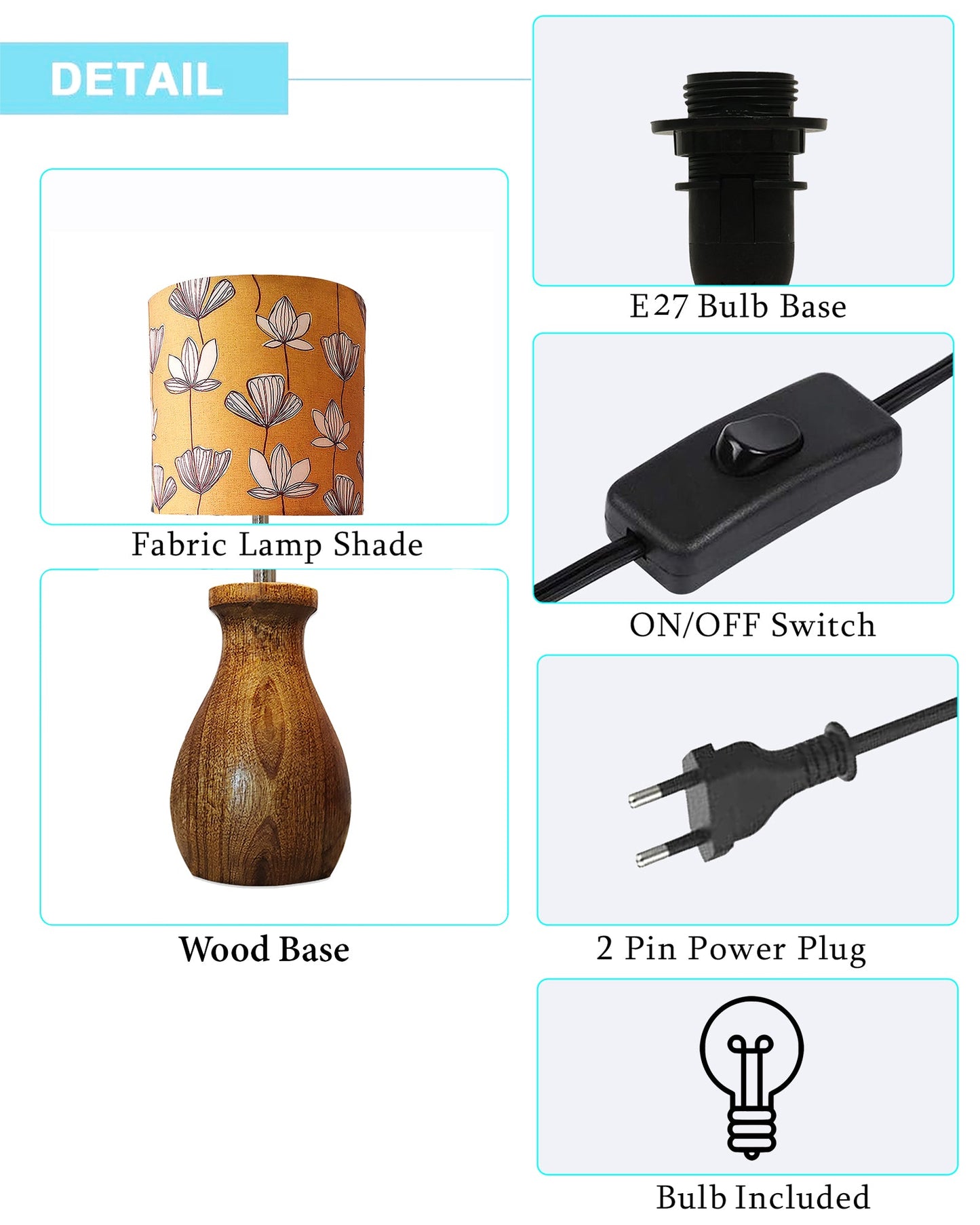 Dovel Pot Modern Table Lamp, Wooden Base Modern Fabric Lampshade for Home Office Cafe Restaurant