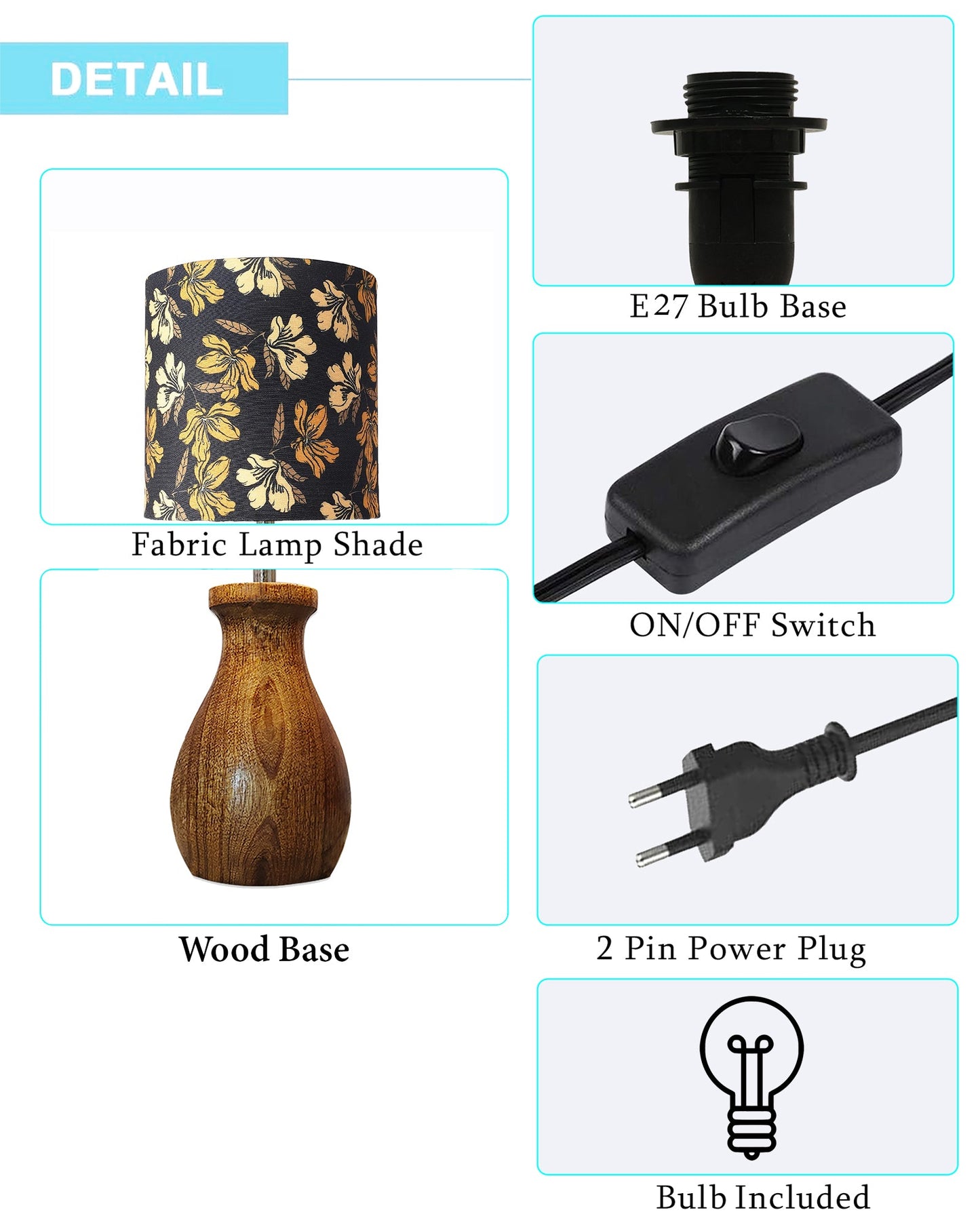 Dovel Pot Modern Table Lamp, Wooden Base Modern Fabric Lampshade for Home Office Cafe Restaurant