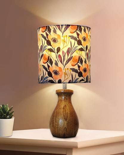 Dovel Pot Modern Table Lamp, Wooden Base Modern Fabric Lampshade for Home Office Cafe Restaurant